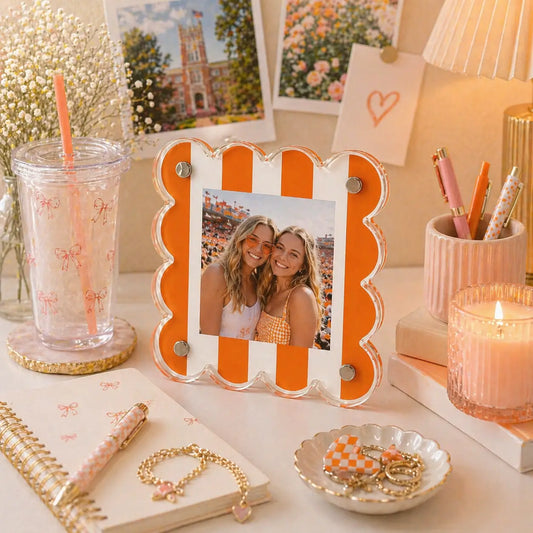 Gameday Scalloped Acrylic Frame | Orange & White Striped