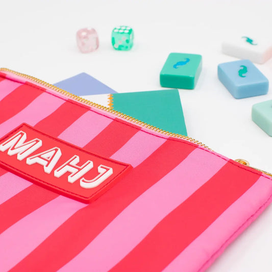 Mahjong Card & Accessory Bag | Pink & Red Stripe