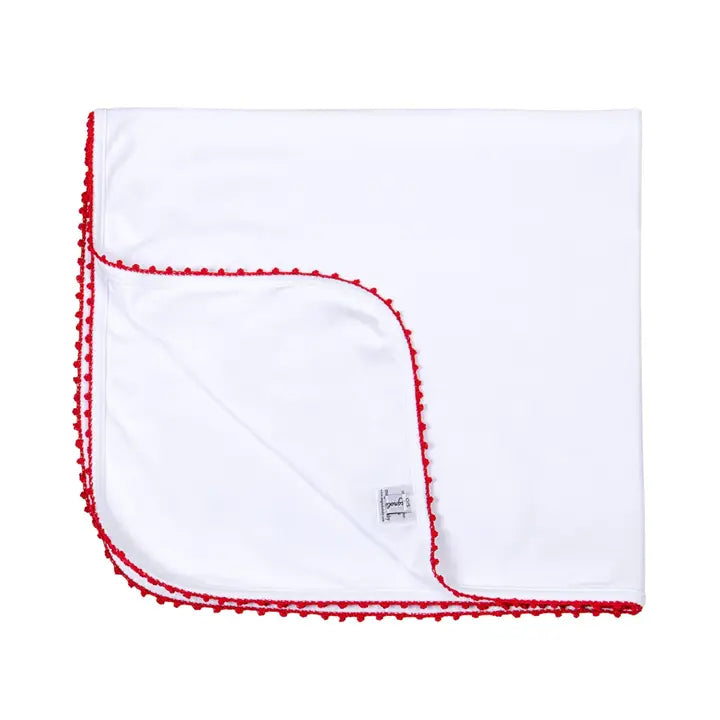 Baby Joy Receiving Blanket | Red Crochet Trim