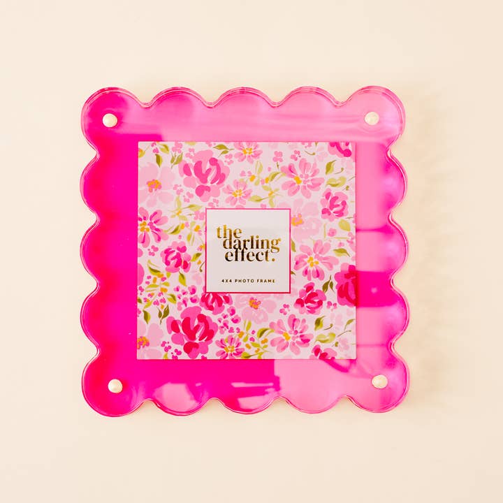 Square Scalloped Acrylic Frame | Hot Pink
