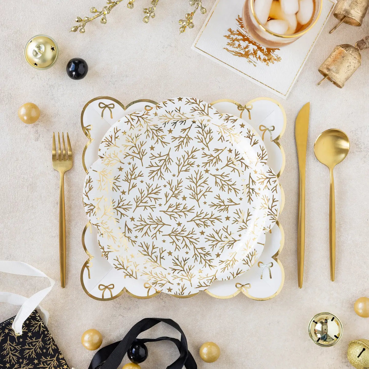 Gold Bows Paper Plates