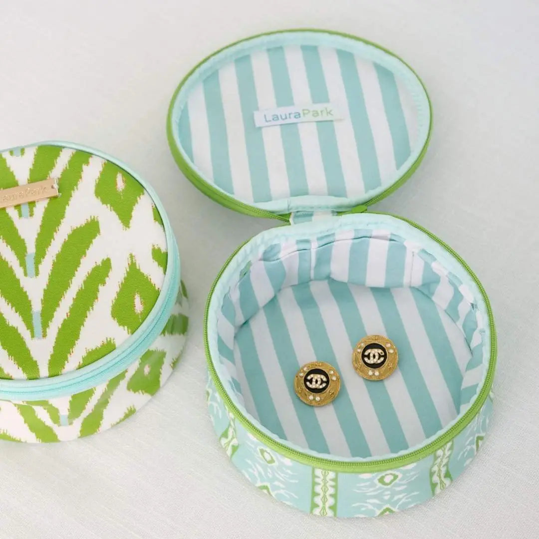 Round Jewelry Case | Rosemary Stripe Blue