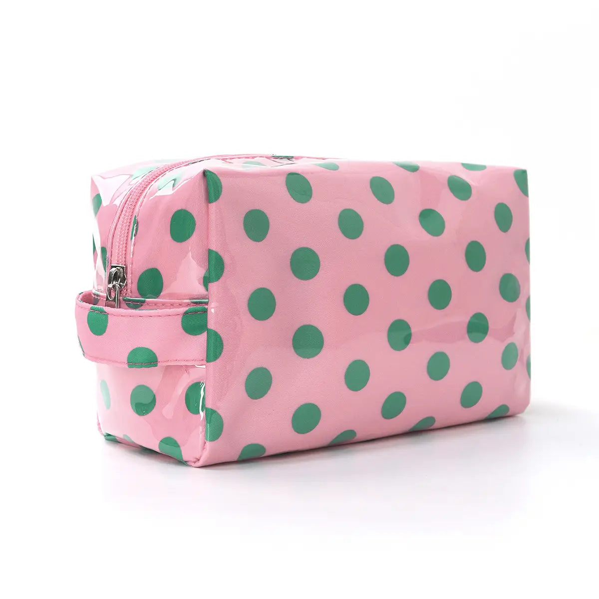 Waterproof Makeup Bag | Pink w/Green Dot
