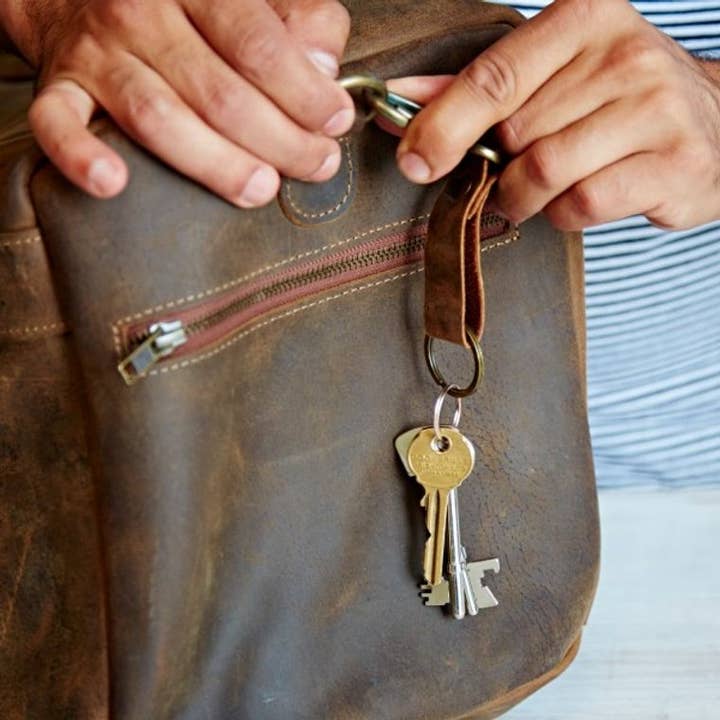 Buffalo Leather Keyring with Hook | Brown