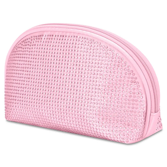 Pink Rhinestone Oval Cosmetic Bag