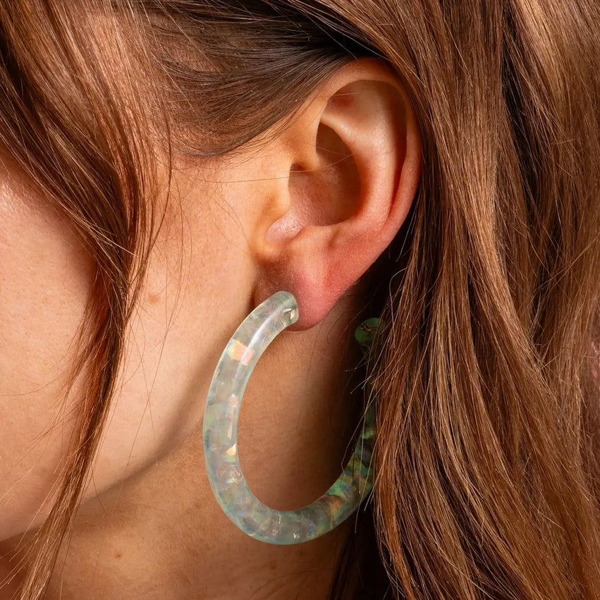 Confetti Hoop Earrings | Green + Iridescent