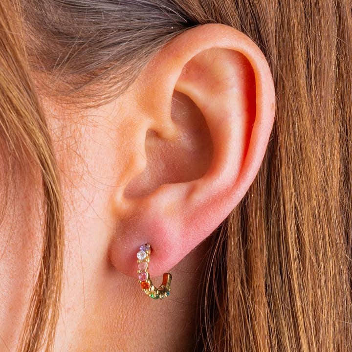 Huggie Earrings | Gold-Plated w/ Colorful Gems | Hallie