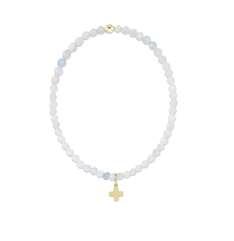 Classic Aquamarine 3mm Bracelet | Signature Cross Gold Charm