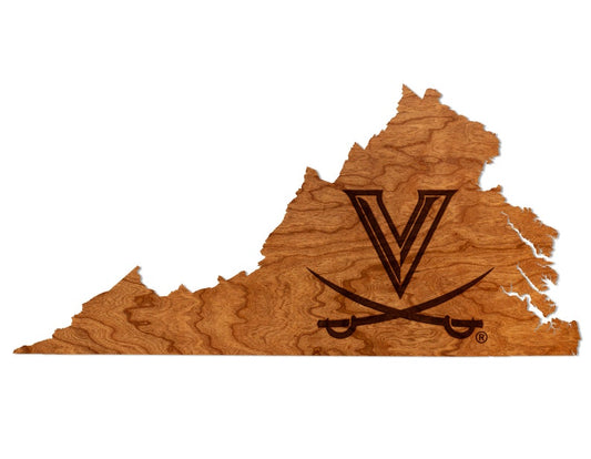 University of Virginia V over Swords on Virginia Outline Standard Cherry Wall Hanging