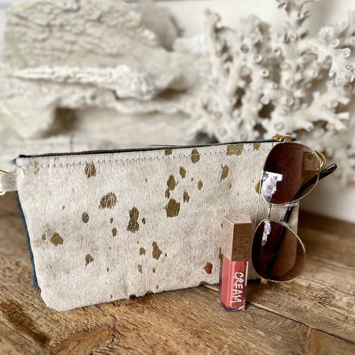 Small Cowhide Clutch - Gold Acid Wash