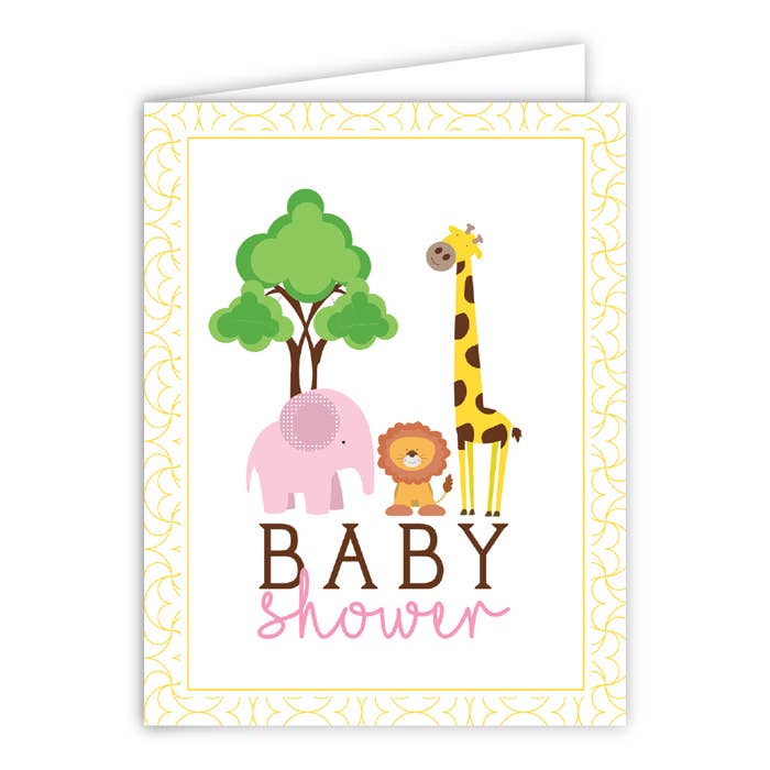 Greeting Card | Baby Shower | Zoo Animals Pink