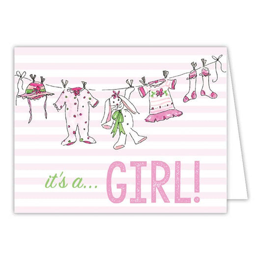 Greeting Card - It's A Girl Clothesline Small Folded