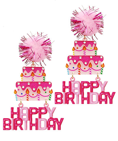 Birthday Cake Pom Pom Earrings