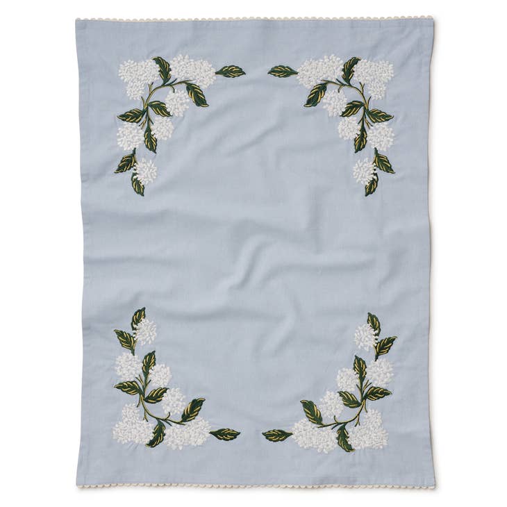 Hydrangea Embroidered Tea Towel