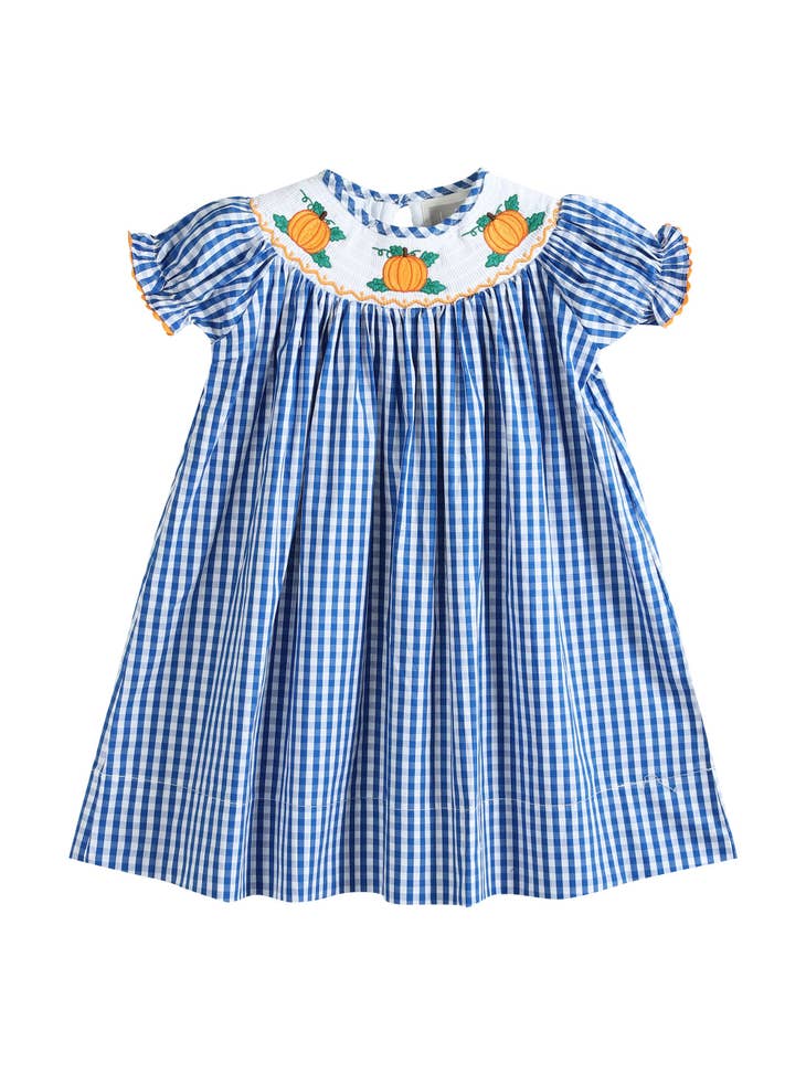Royal Blue Gingham Pumpkin Smocked Bishop Dress