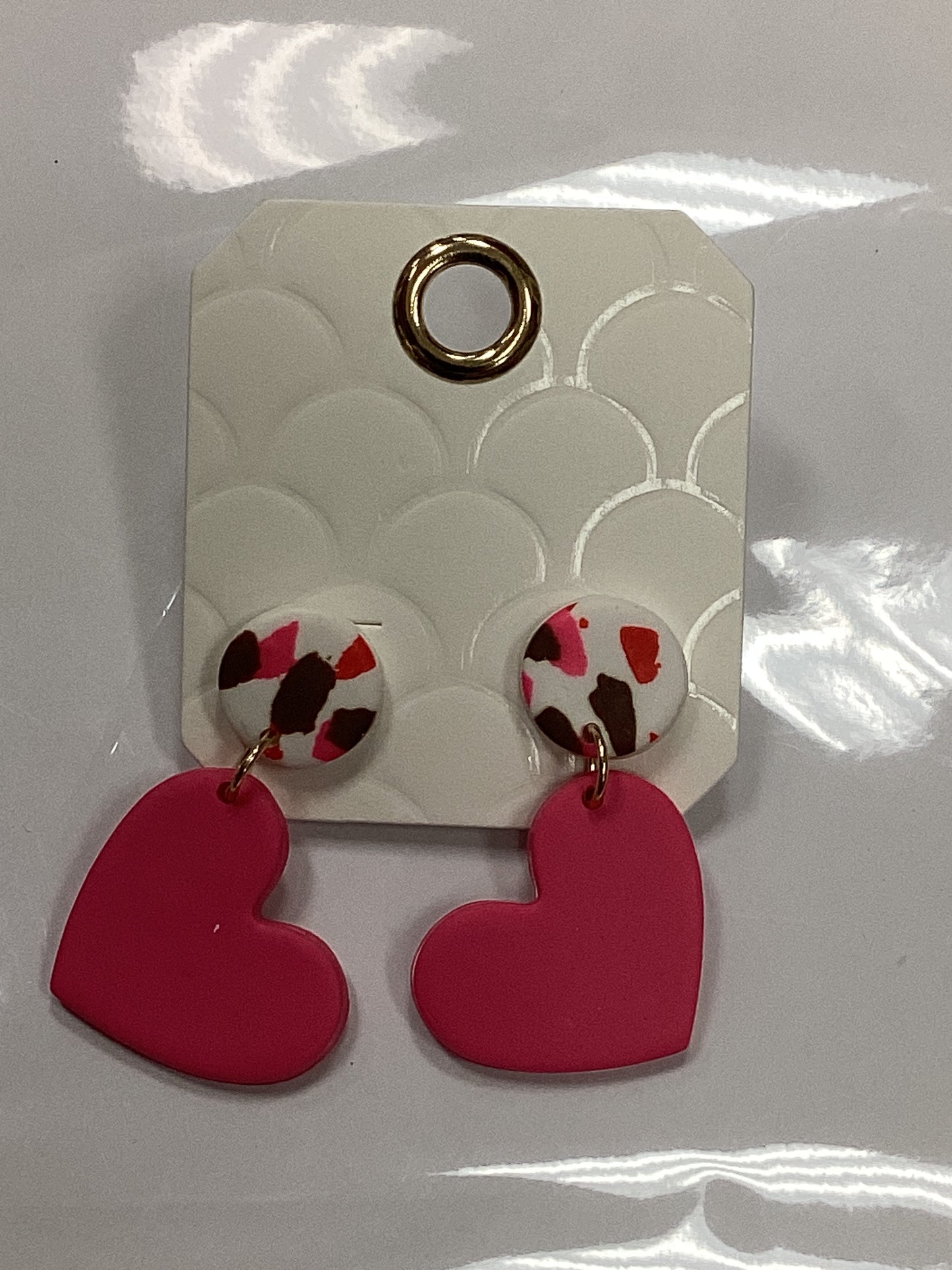Pink Heart Art Disc Earrings
