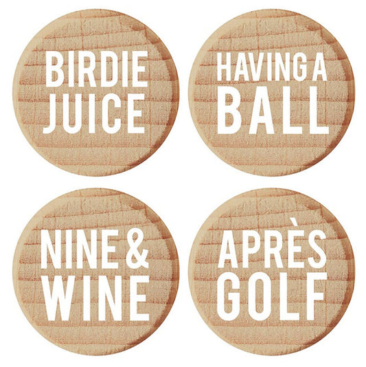 Set of 4 Wood Bottle Stoppers - Golf