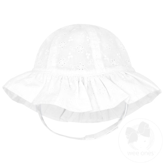 Reversible Girls Ruffle Brim Eyelet Hat