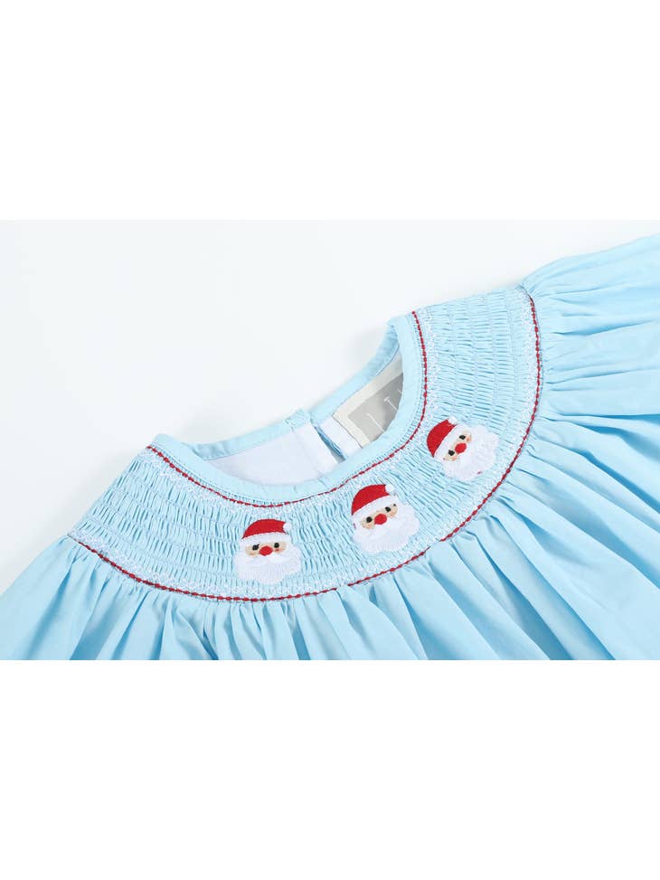 Blue Santa Smocked Bishop Dress