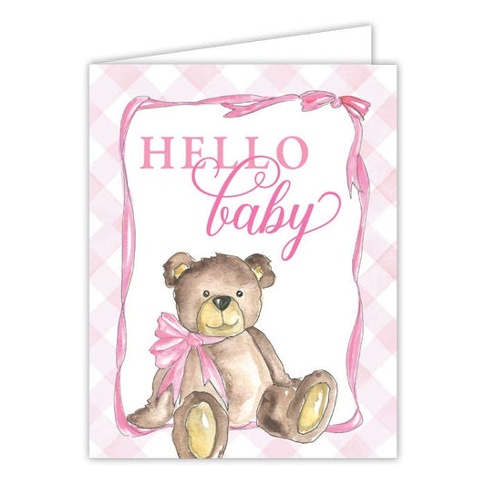 Greeting Card - Hello Baby Teddy Bear with Pink Bow