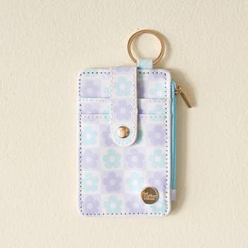 Keychain Wallet - Flower Check Blue