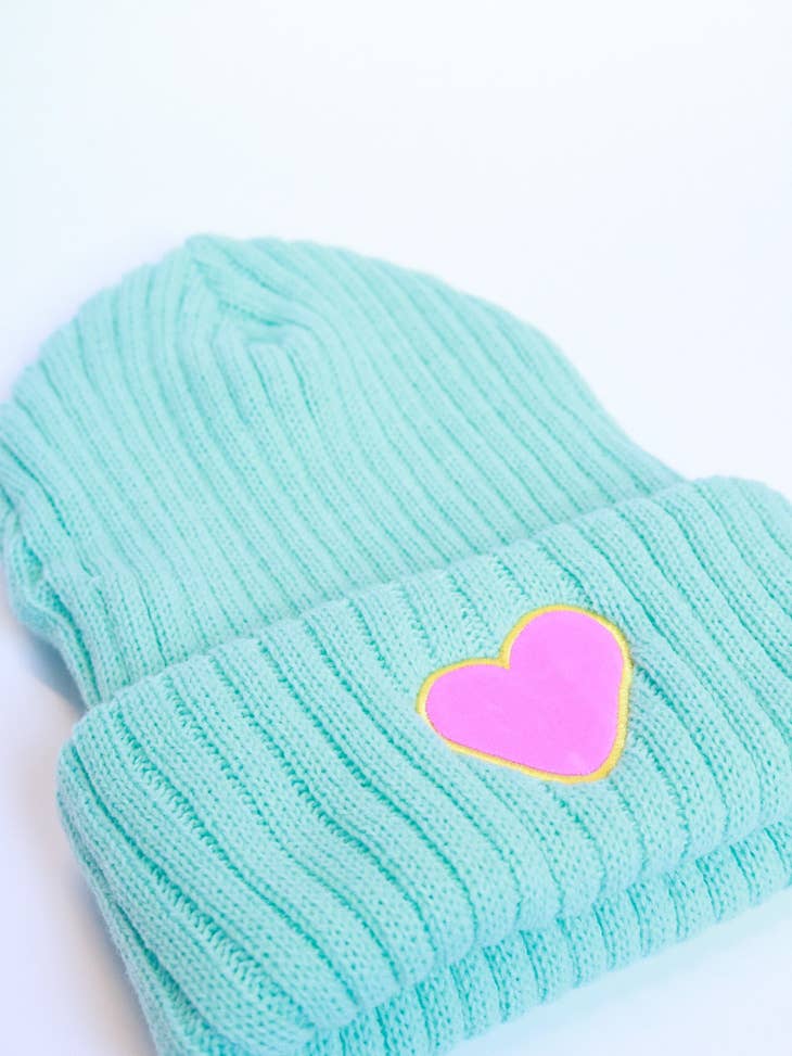 XOXO | Azure & Pink Heart Beanie