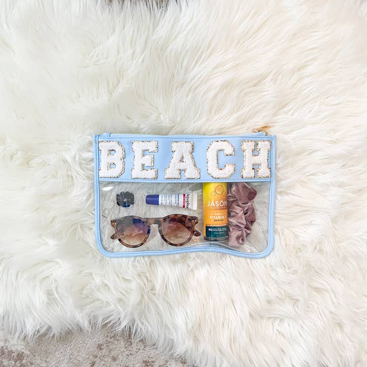 Clear Nylon Zipper Pouch Flat - Light Blue