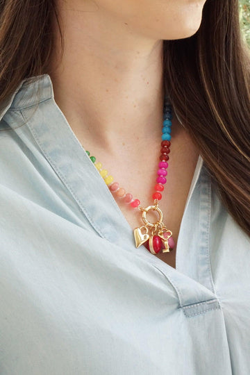 Lucy Gemstone Beaded Charm Necklace Base | Rainbow Multi