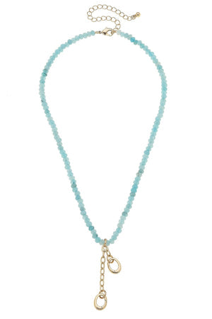 Lucy Gemstone Beaded Multi Charm Necklace | Light Blue