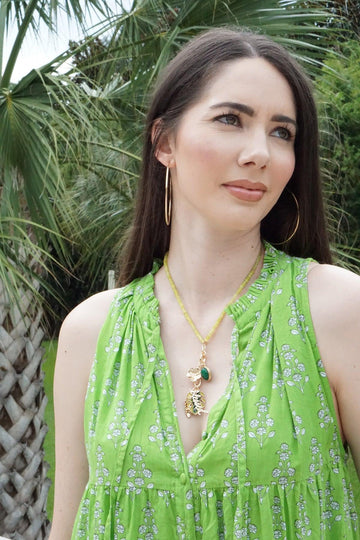 Lucy Gemstone Beaded Multi Charm Necklace | Lime Green