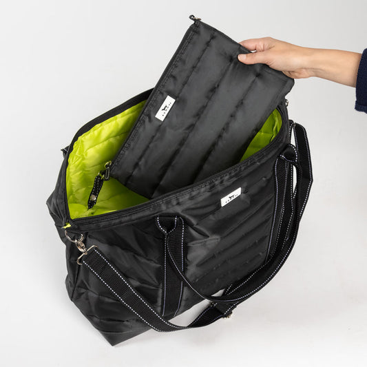 Triple Advisor | 3-in-1 Travel Bag | Black Puffer with Green Interior