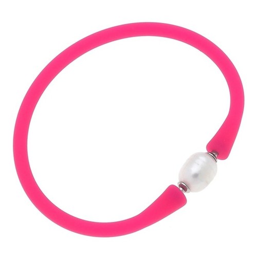 Bali Freshwater Pearl Silicone Bracelet Neon Pink