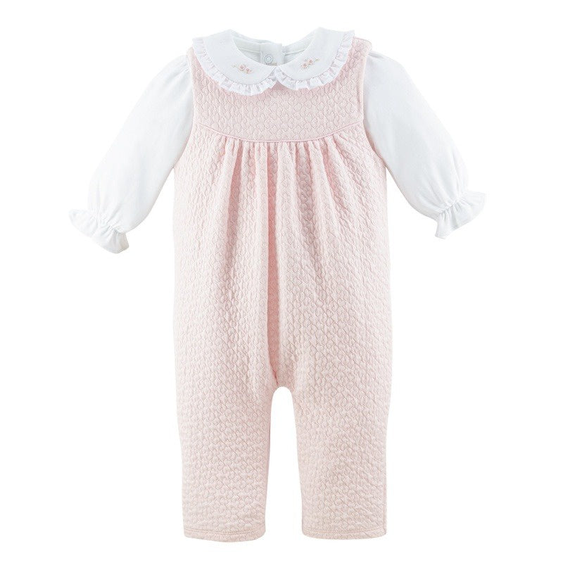 Overall with Embroidered Collar Body Set | Pink Hearts