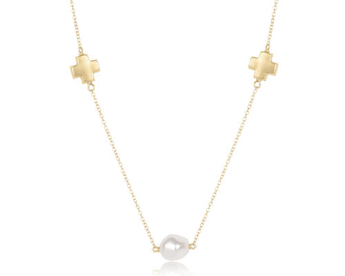 17" Choker | Signature Cross Admire Simplicity Chain Gold | Pearl