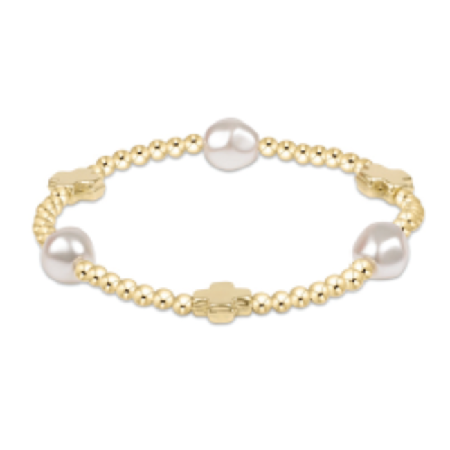 Signature Cross Admire Pearl Pattern 3mm Bead Bracelet | Gold