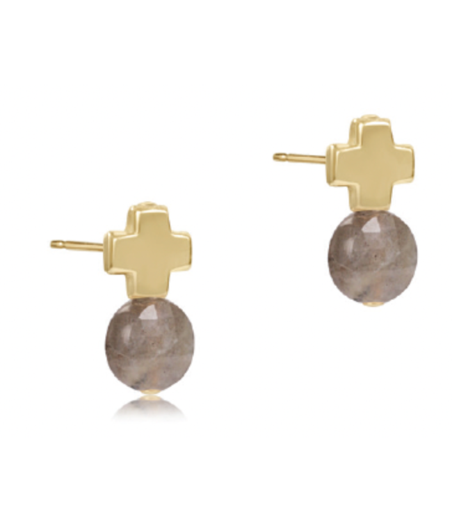 Signature Cross Gold Stud | Labradorite