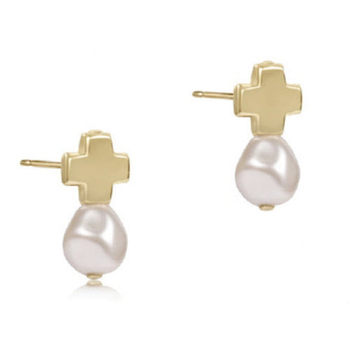 Signature Cross Gold Stud | Pearl
