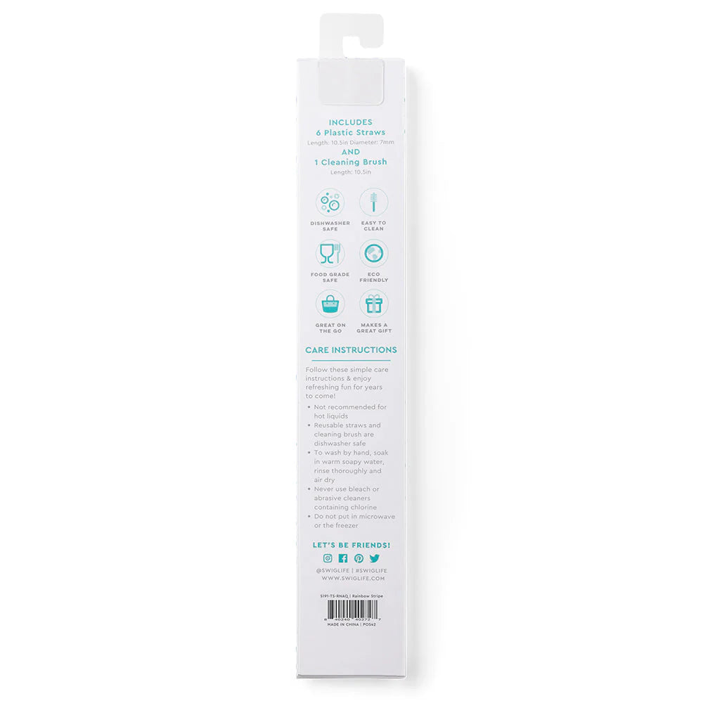 Reusable Straw Set | Rainbow Stripe + Aqua