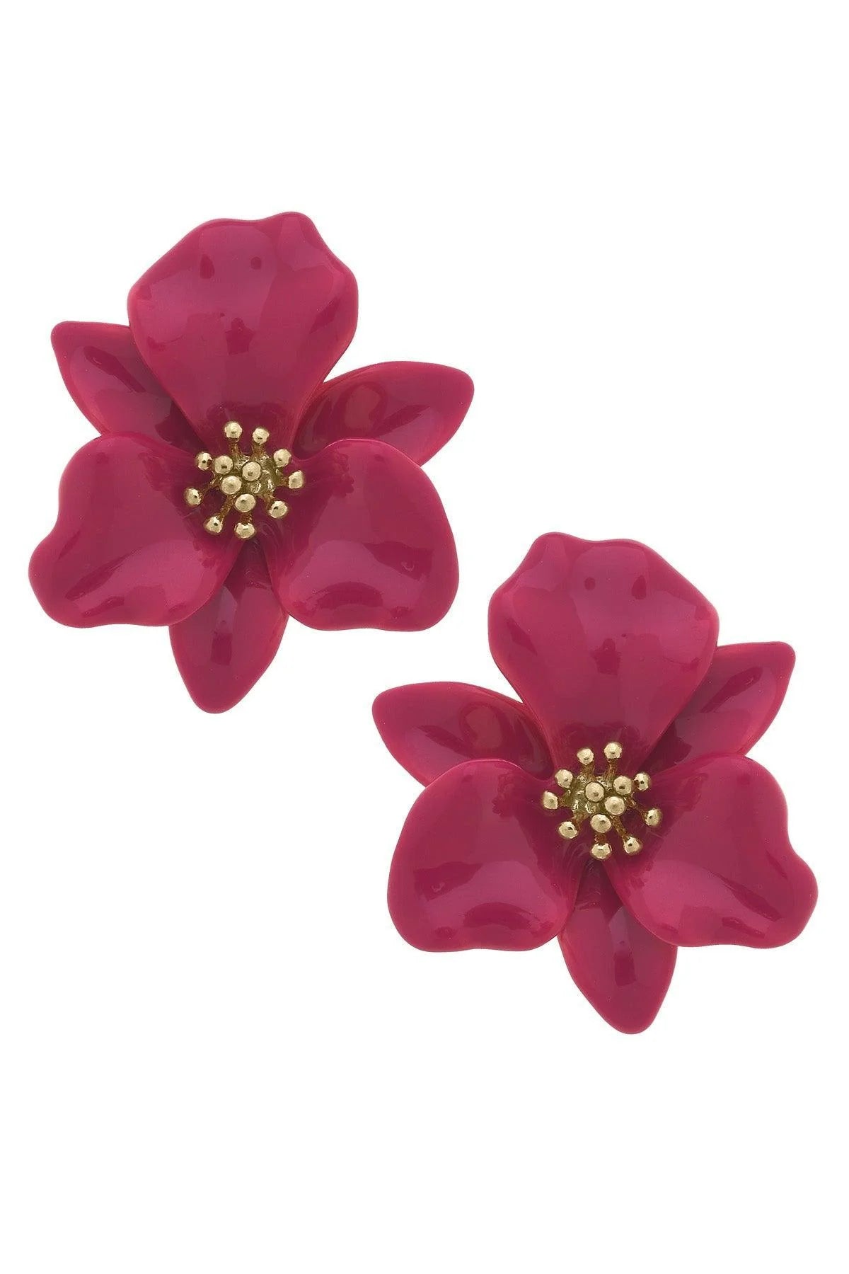 Valentina Enamel Flower Statement Earrings | Fuchsia