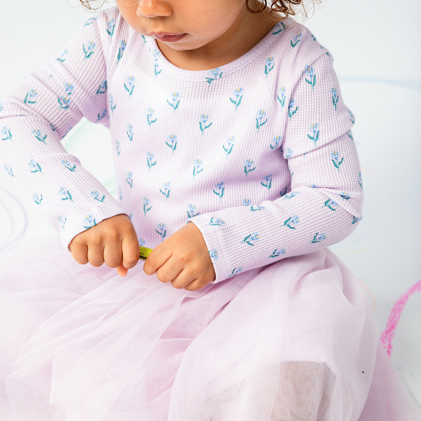 Magnetic Me Waffle Long Sleeve Dress w/Tulle Skirt | Lavender Floral