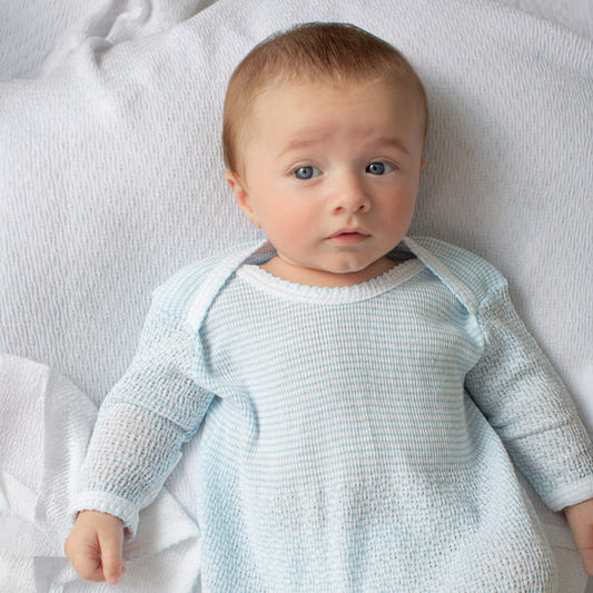 Newborn Overlap Shoulder Gown w/Bows | Blue