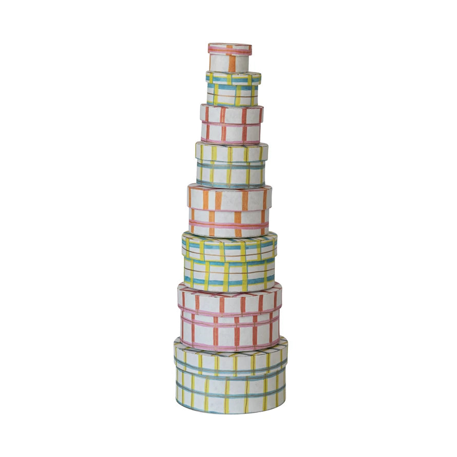 Round Handmade Recycled Paper Nesting Gift Boxes | Set of 8