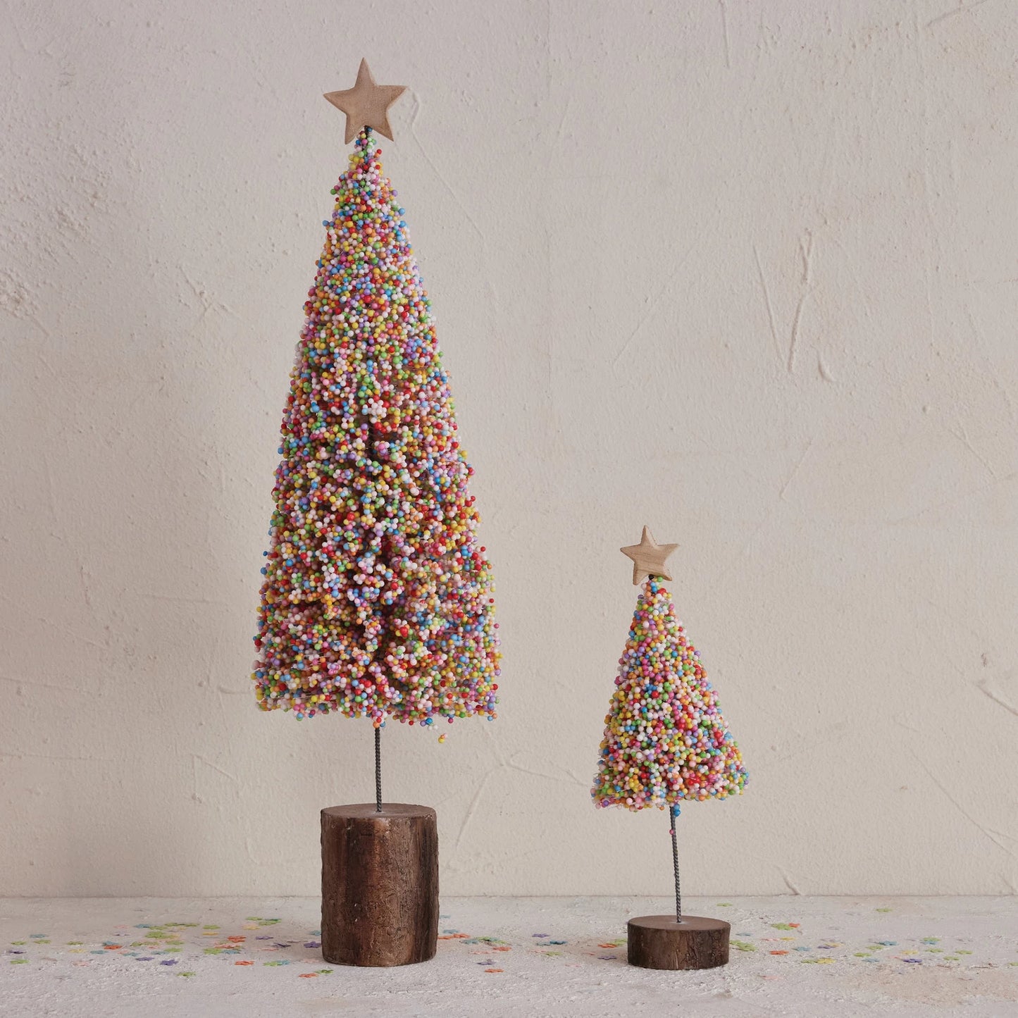 Large Foam Microbeads & Resin Christmas Tree with Wood Slice Base & Star