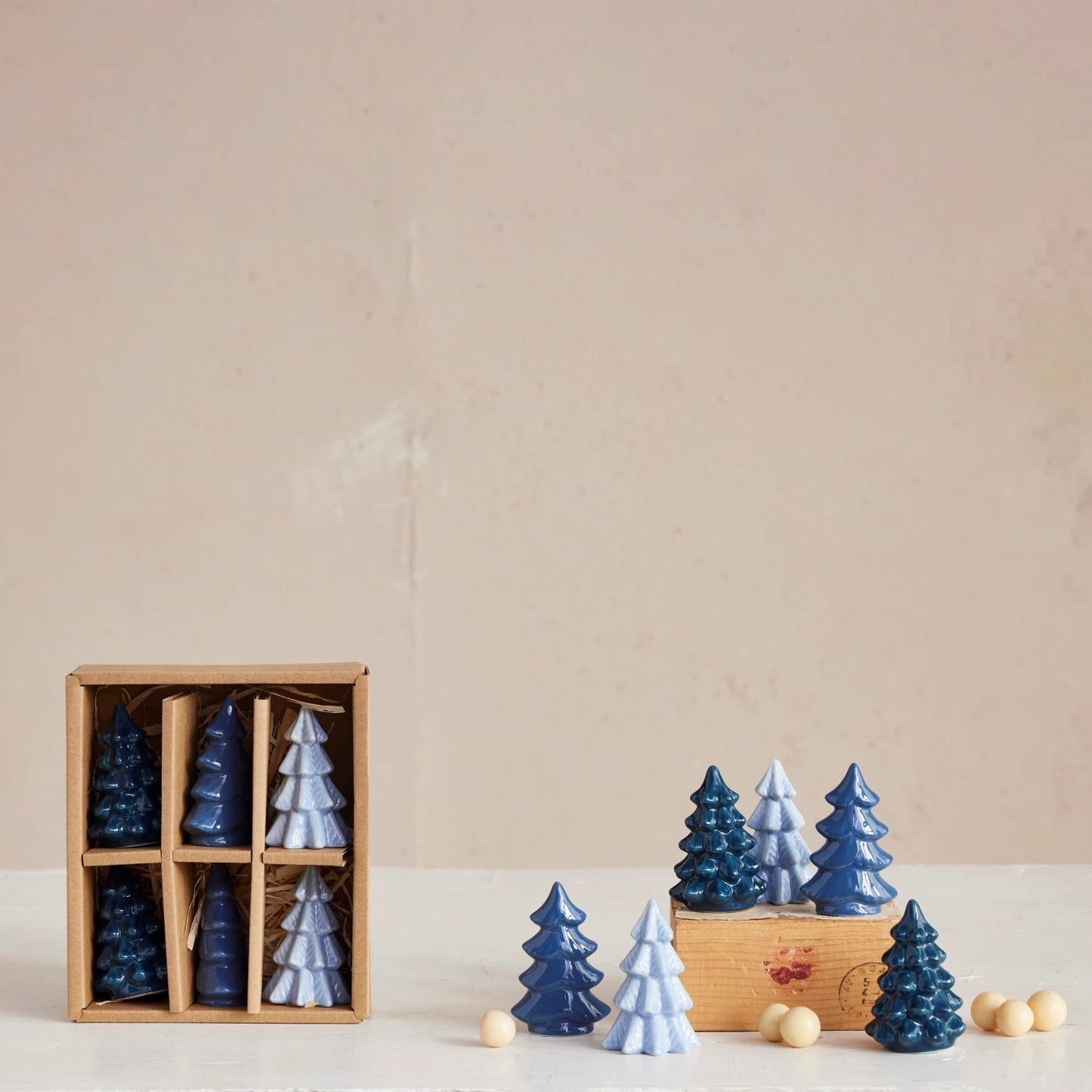 Blue Stoneware Trees | Boxed Set of 6