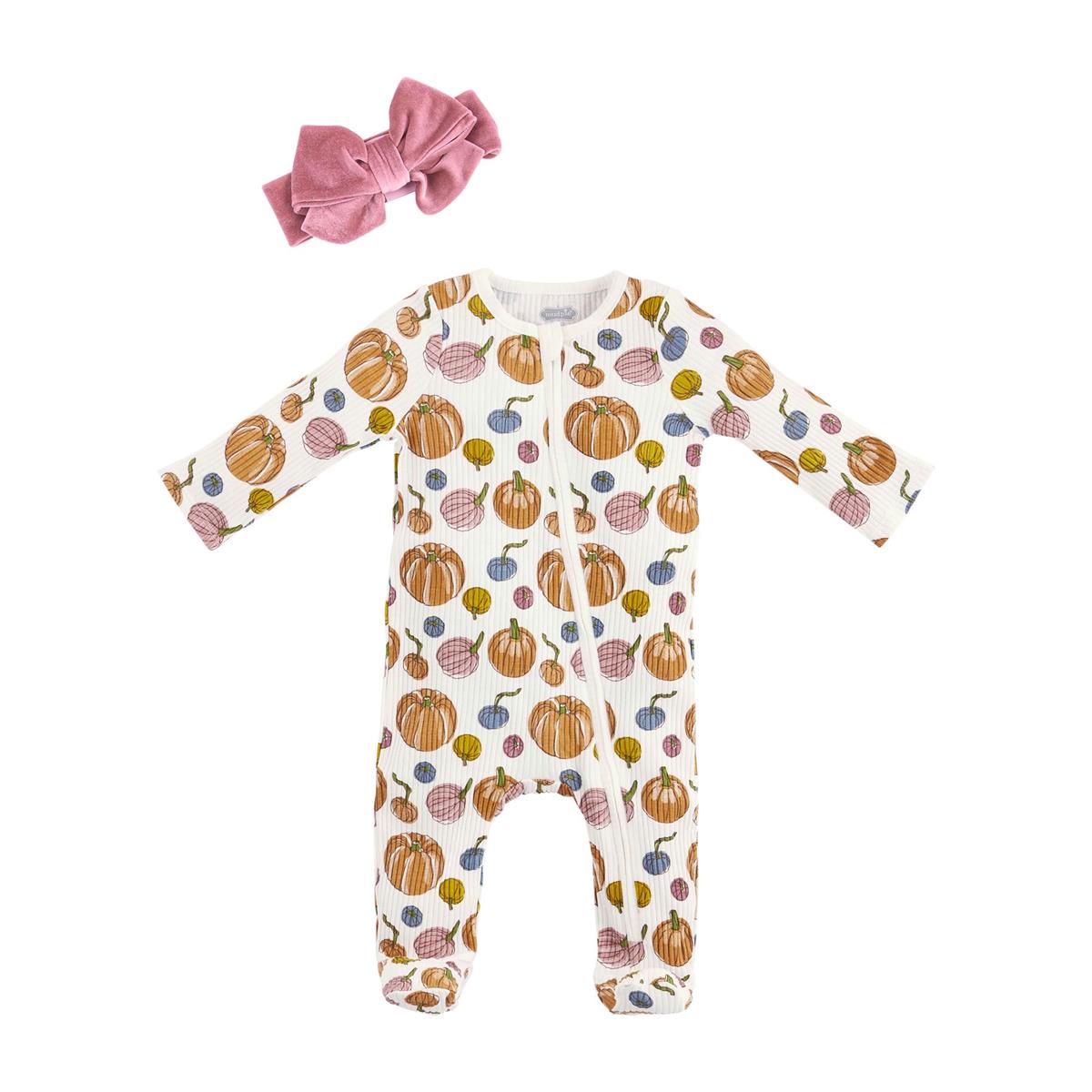 Pumpkin Rib Sleeper and Headband 3-6M