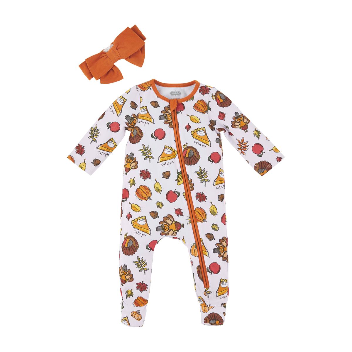 Girl Turkey Print Sleeper with Headband 3-6M