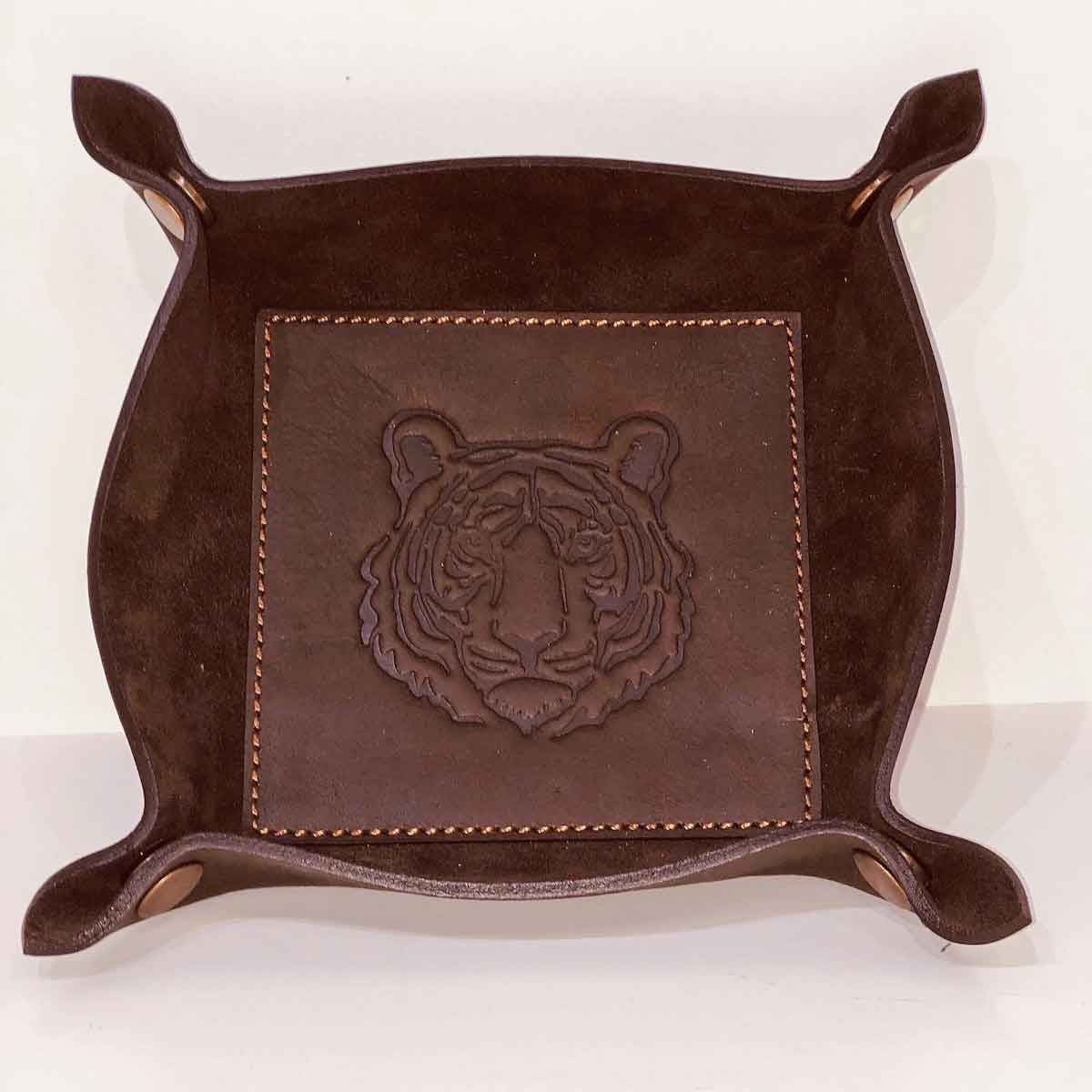 Tiger Leather Embossed Valet Tray Dark Brown