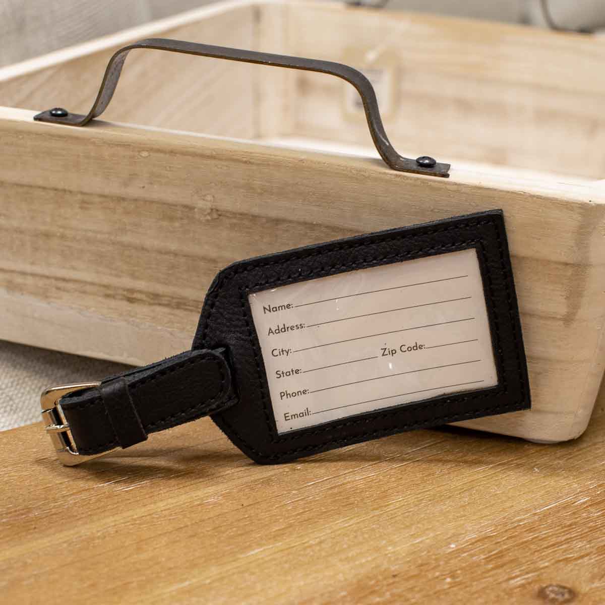 Leather Luggage Tag Black