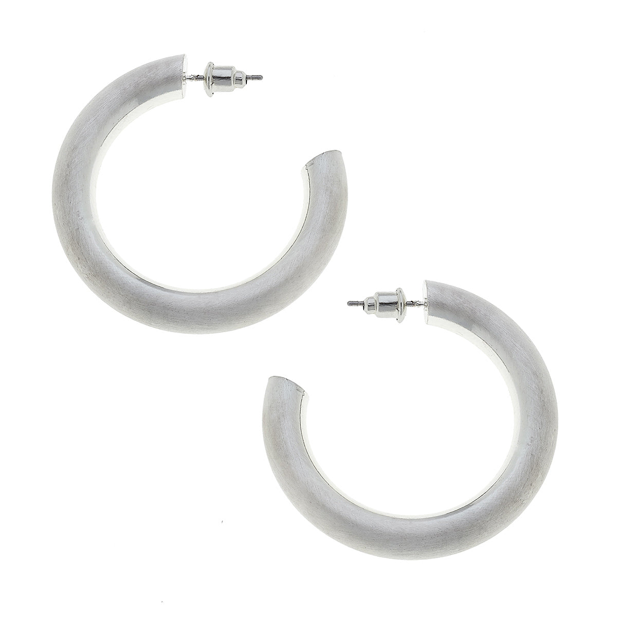 Arabella Hoop Earrings in Silver Satin