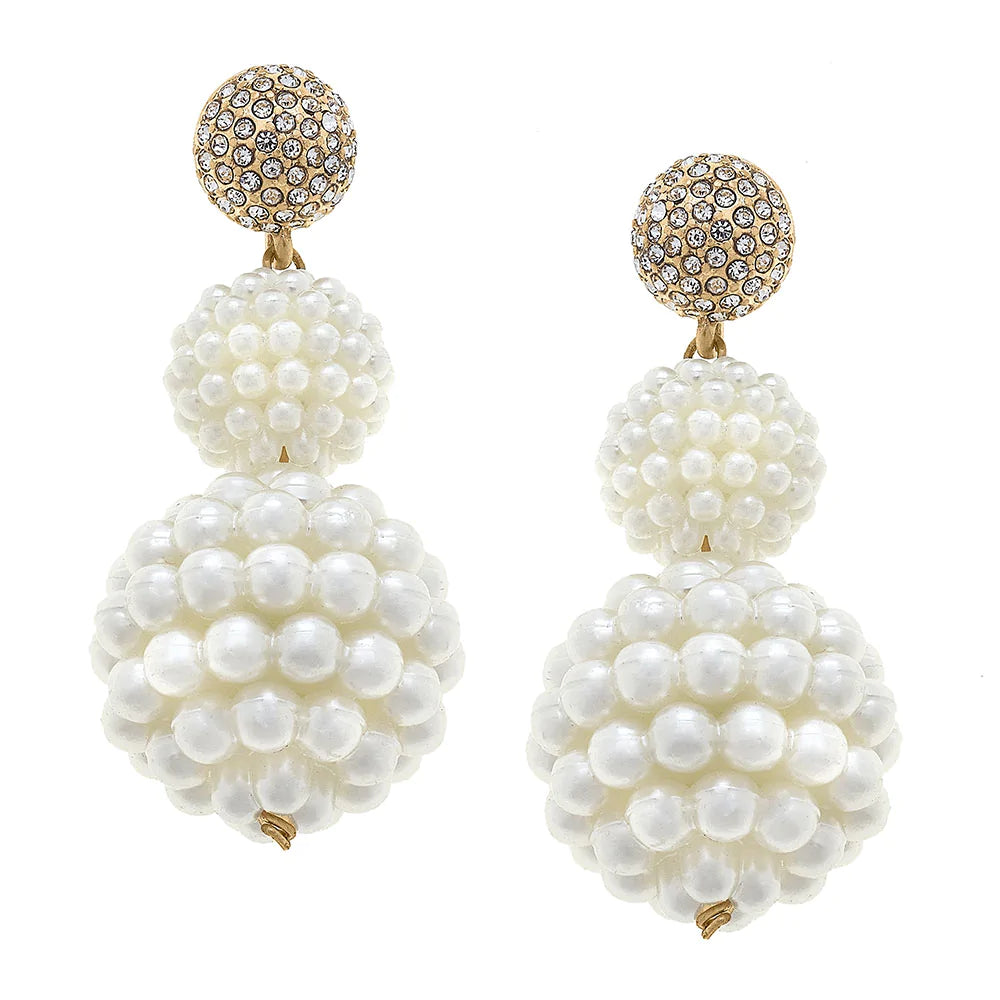 Cecilia Pave and Pearl Beaded Drop Earrings in Ivory